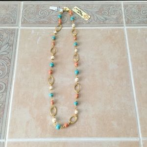 Gold Chain w/Turquoise/coral/pearl Swarovski